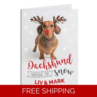 Personalised Rachael Hale Christmas Dachshund Through the Snow Card